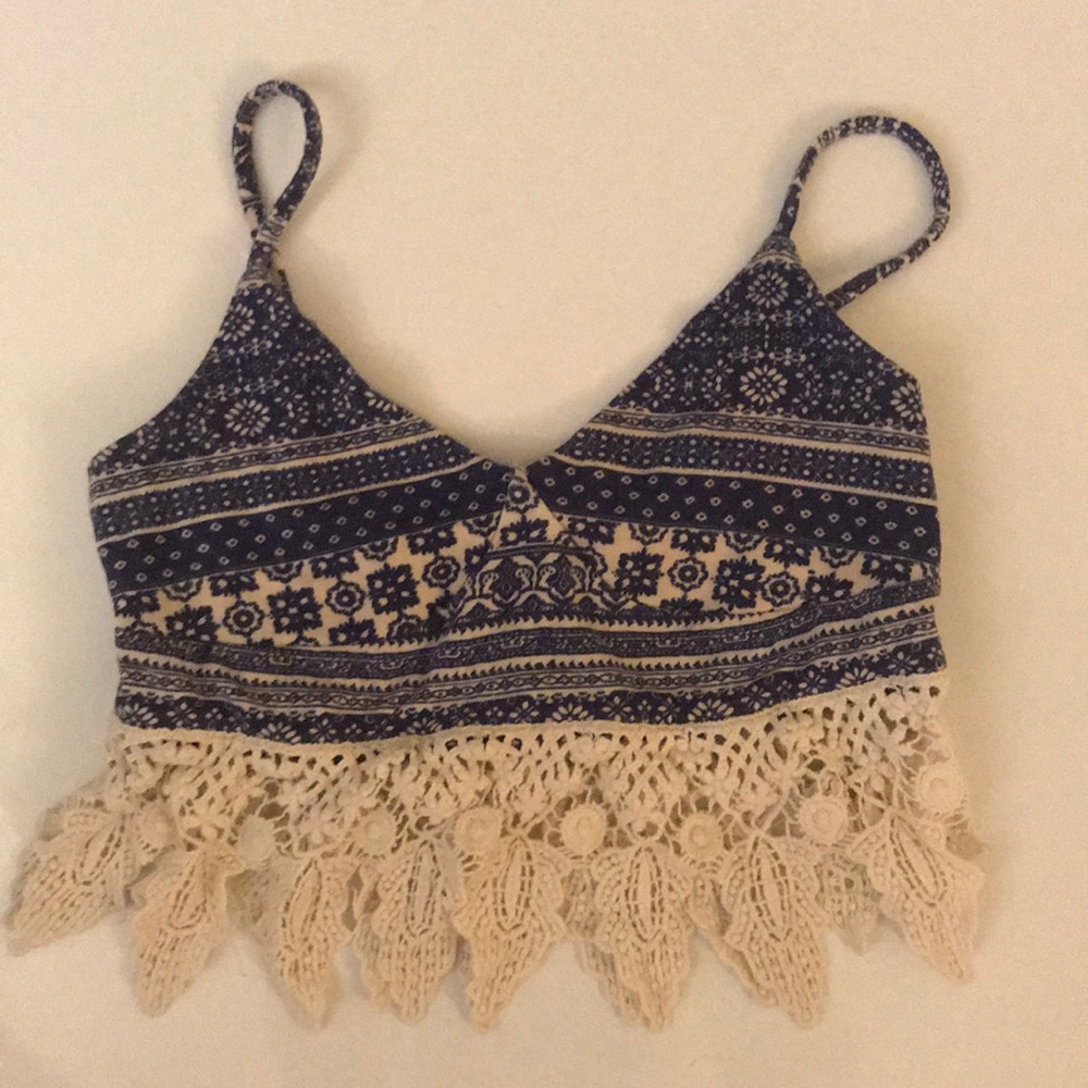 Blue and ivory crop top